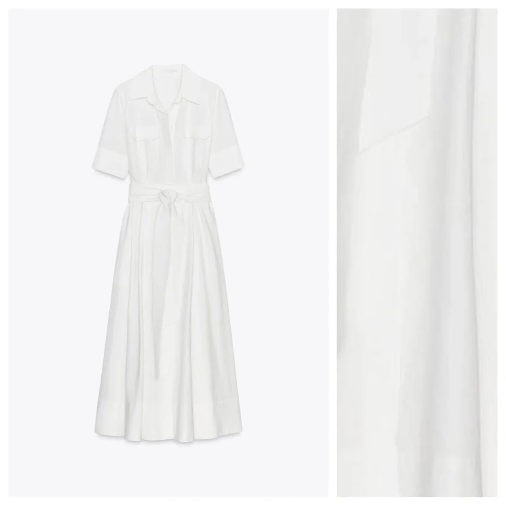 NWT. Zara ZW Collection Oyster-White Cotton Blend Midi Dress. Size M. - Picture 5 of 10